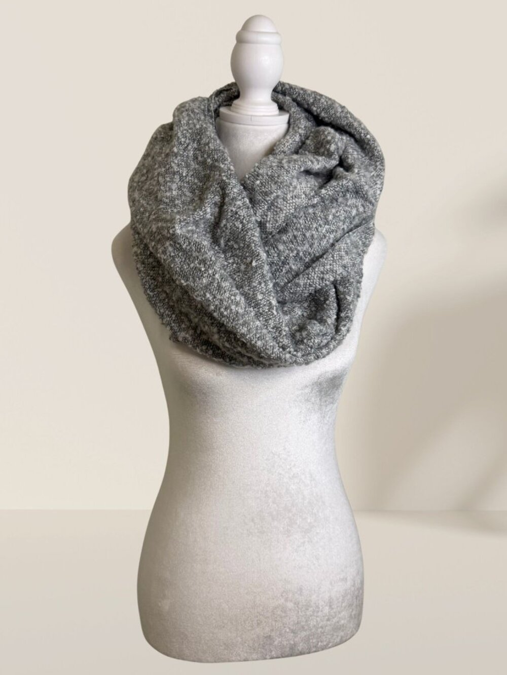 Gray Marled Bouclé Knit Infinity Scarf Circle Loop OS | Cozy Soft Neck Warmer